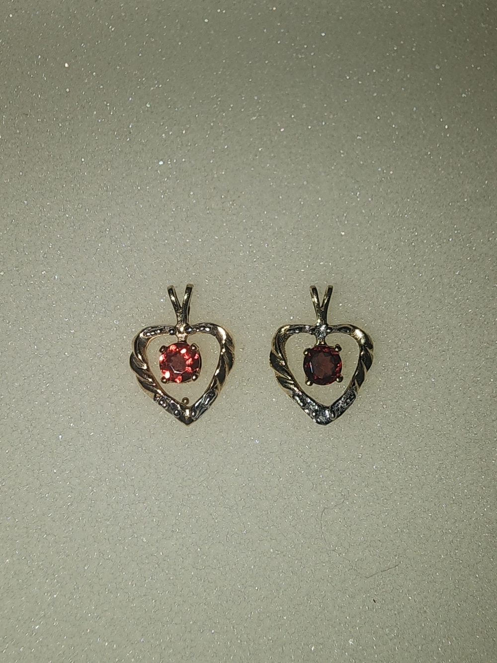 10K White And Yellow Gold Garnet Pendants Heart Shaped